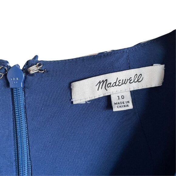 Madewell Blue French Floral Faux Wrap Midi Dress Short Sleeve Size 10 - Picture 4 of 9